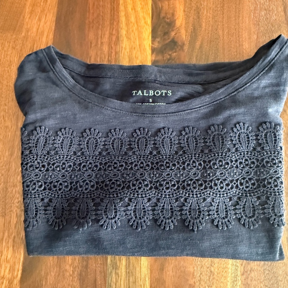 Talbots Navy Lace Detail Women's Top